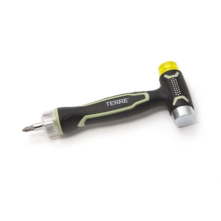 T Terre 6 in 1 Double Faced Rubber Mallet Hammer, Built-In Multi-Bit Screwdriver, Ergonomic Non-Slip Handle 103001